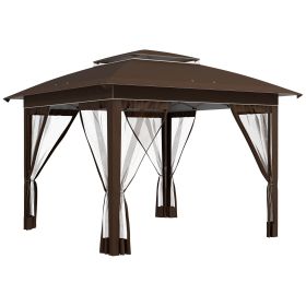 Outsunny 12x12 Dark Brown Pop Up Canopy Tent with Netting Carry Bag for Instant Sun Shelter Shade