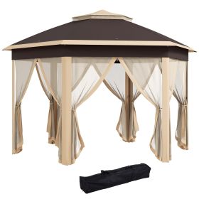 Outsunny 13 x 13 Pop Up Gazebo Hexagonal Canopy with Mesh Netting for Outdoor Events Patio Garden Wedding Party Shelter